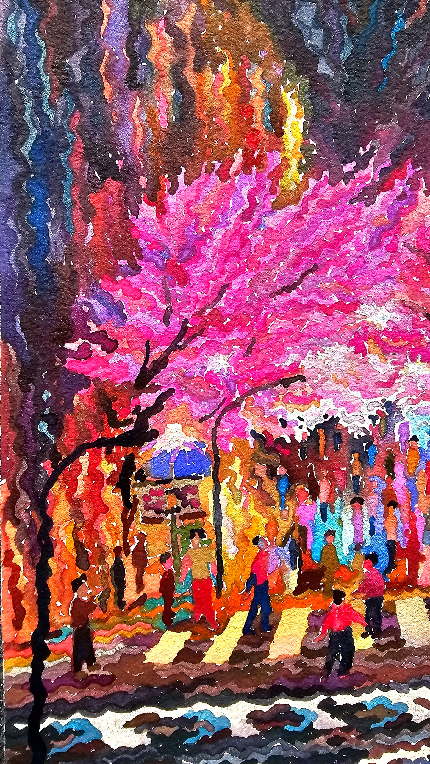Sakura Blossom in Tokyo Watercolor Painting by Tanbelia