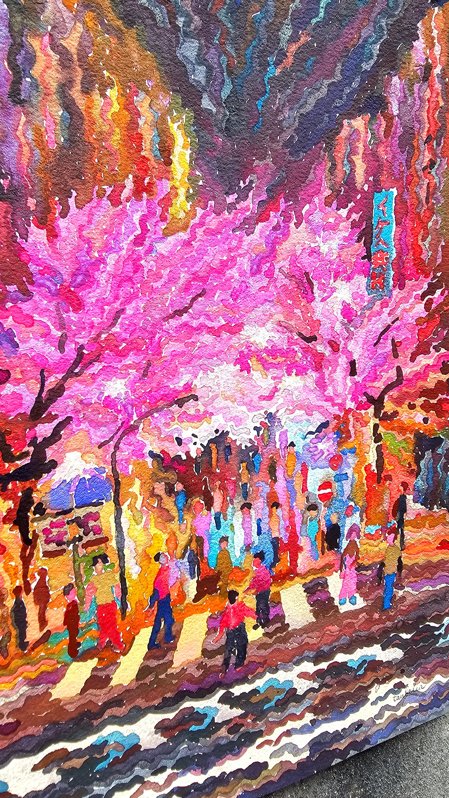 Sakura Blossom in Tokyo Watercolor Painting by Tanbelia