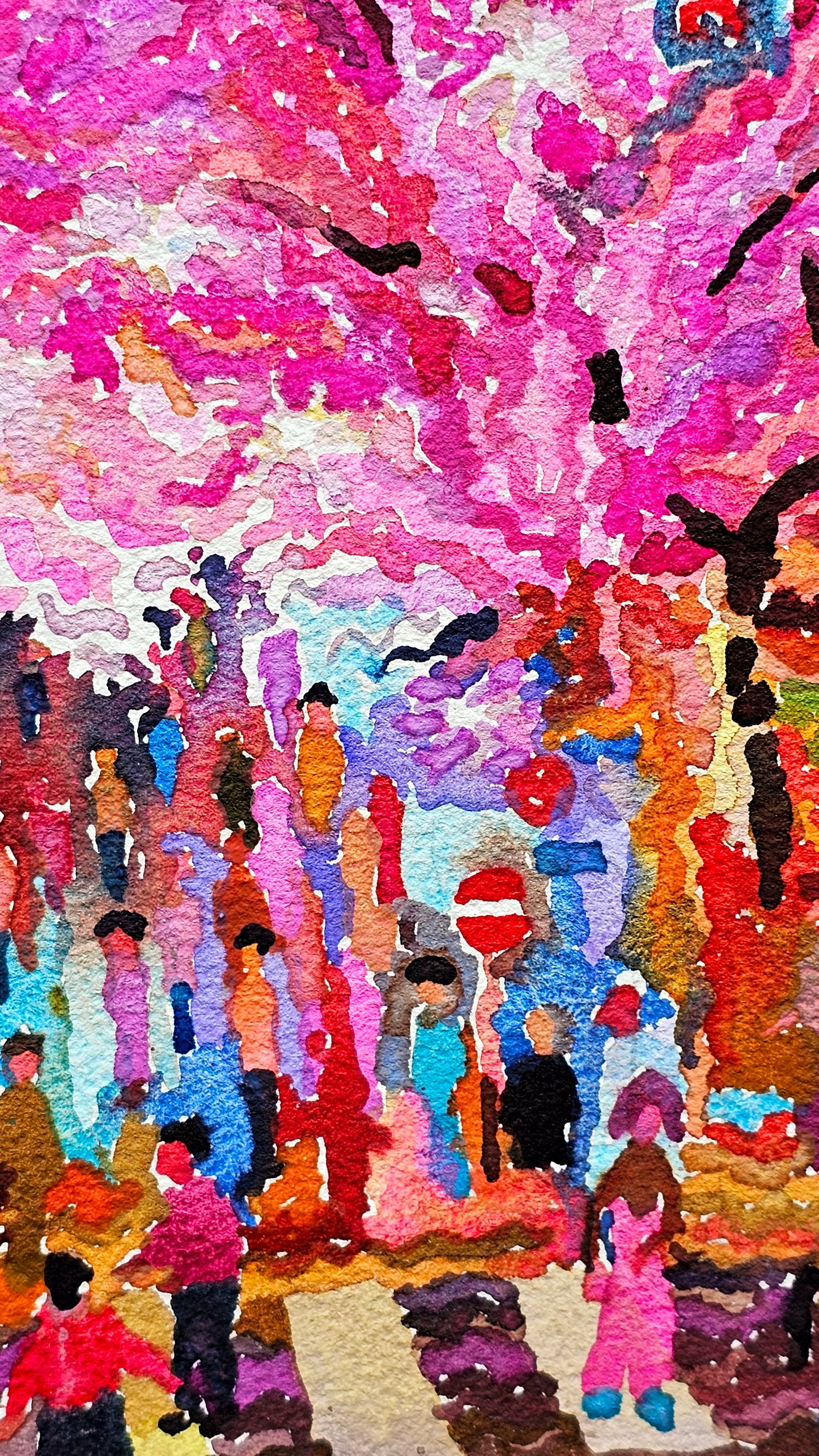 Sakura Blossom in Tokyo Watercolor Painting by Tanbelia