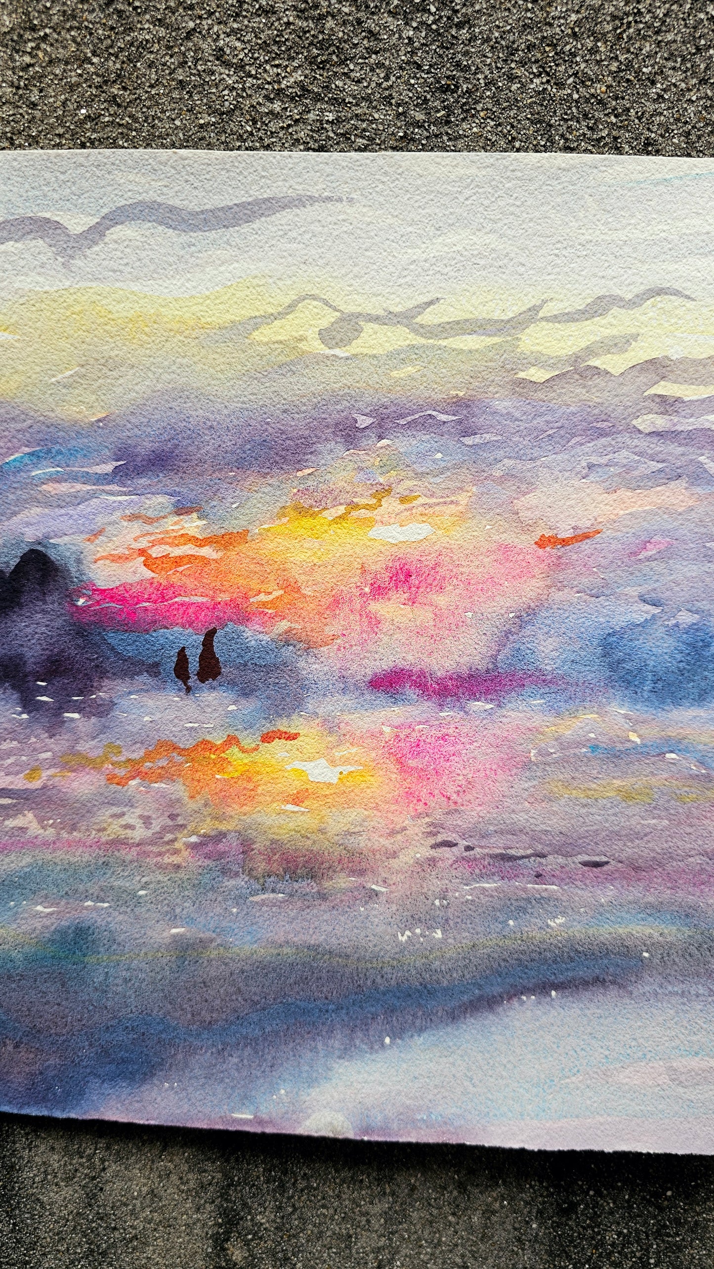Sunset Watercolor Painting by Tanbelia