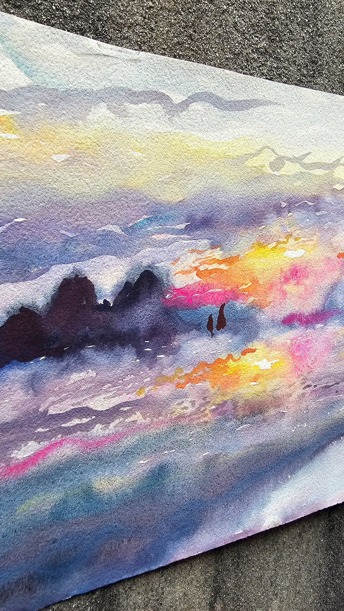 Sunset Watercolor Painting by Tanbelia
