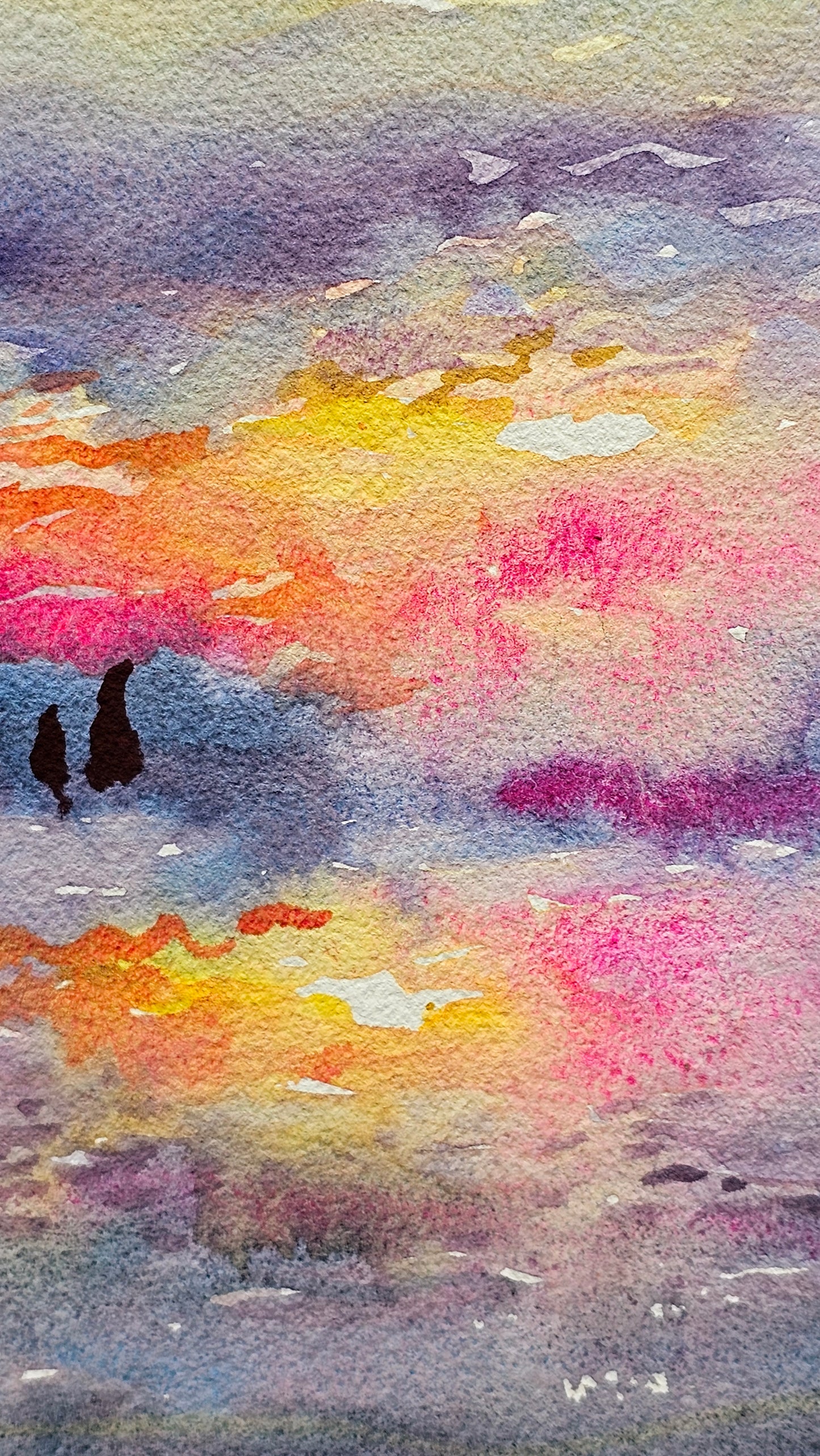 Sunset Watercolor Painting by Tanbelia