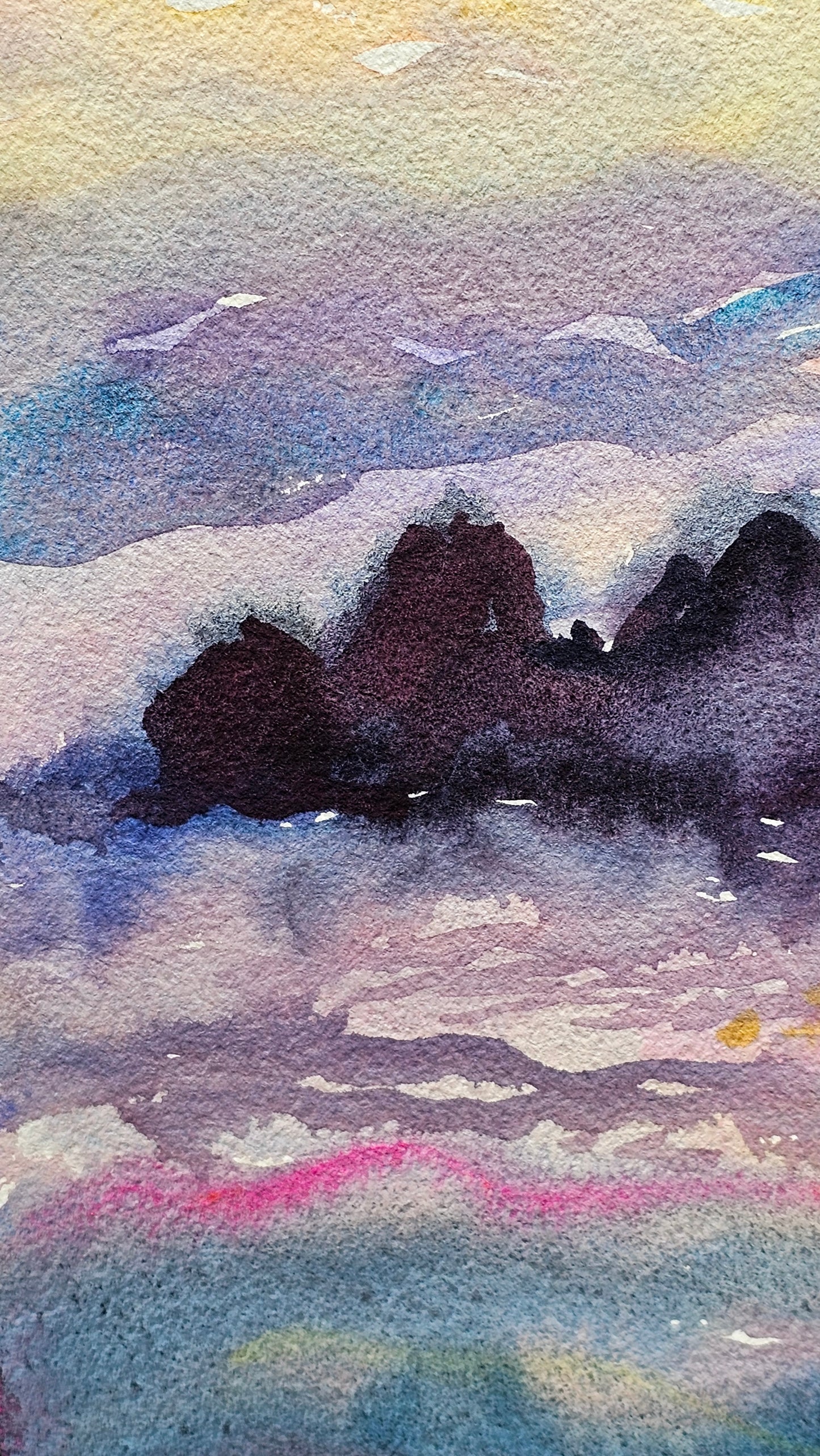 Sunset Watercolor Painting by Tanbelia