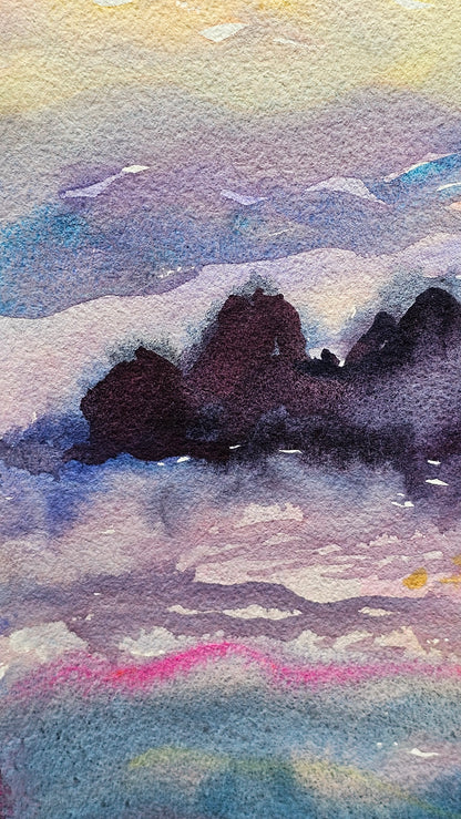 Sunset Watercolor Painting by Tanbelia