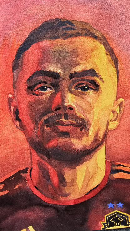 Jordan Morris Watercolor Painting by Tanbelia