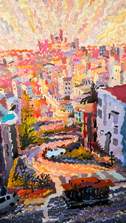 Lombard Street in San Francisco Watercolor Painting by Tanbelia