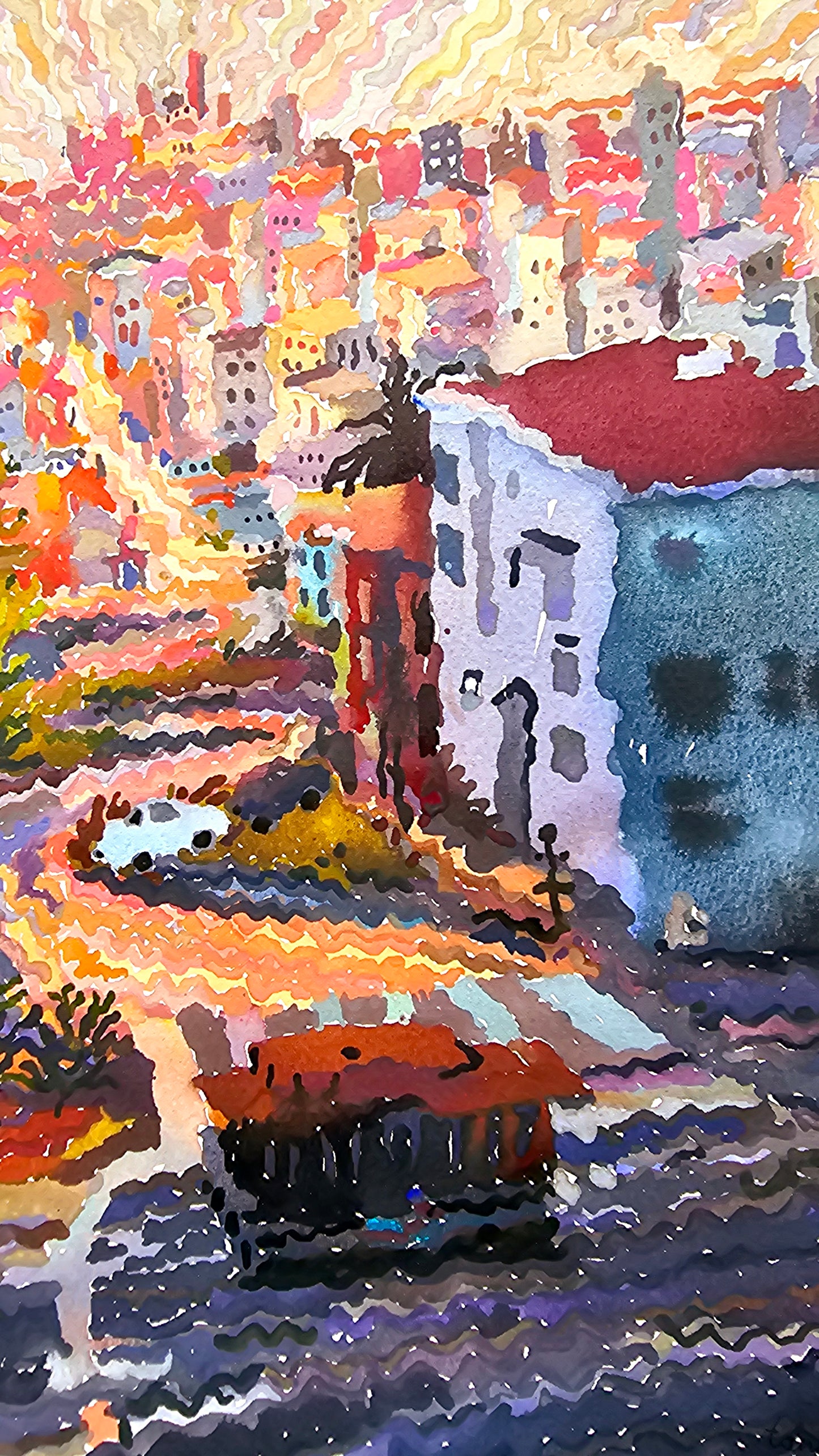 Lombard Street in San Francisco Watercolor Painting by Tanbelia