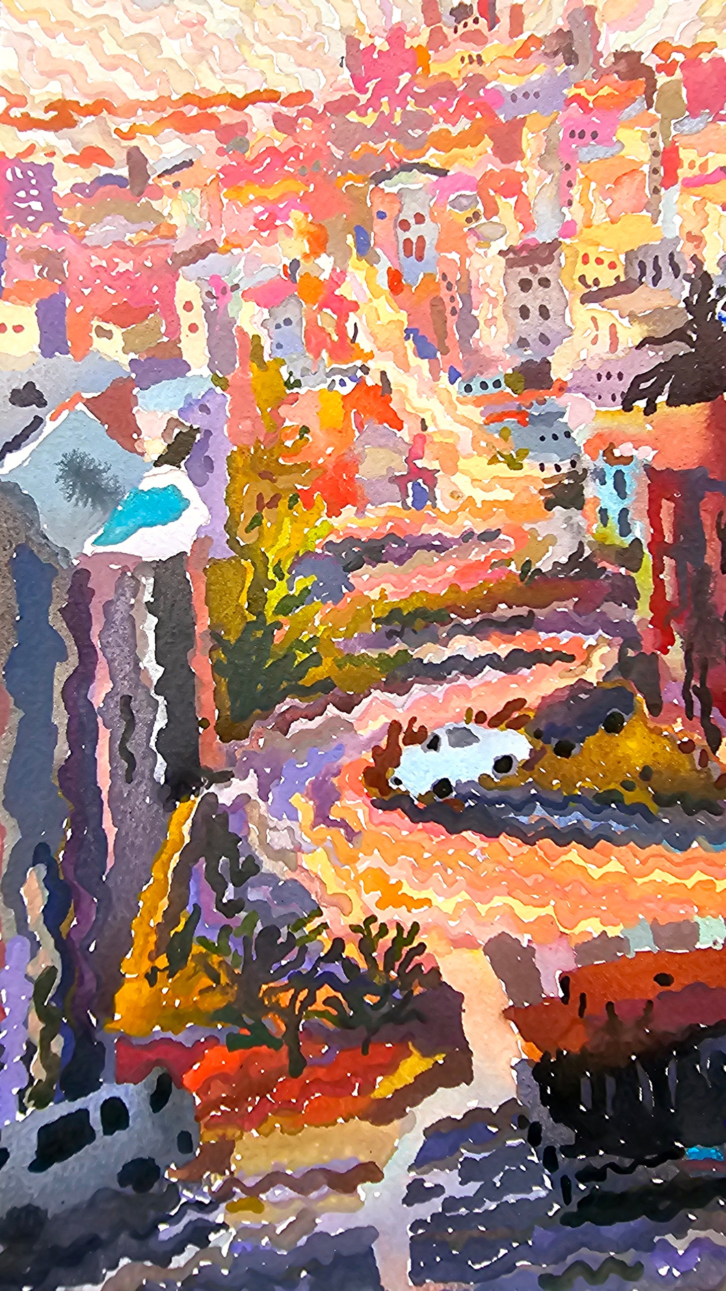 Lombard Street in San Francisco Watercolor Painting by Tanbelia