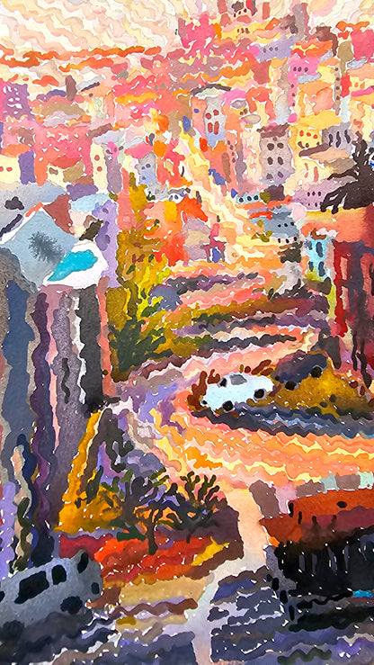 Lombard Street in San Francisco Watercolor Painting by Tanbelia