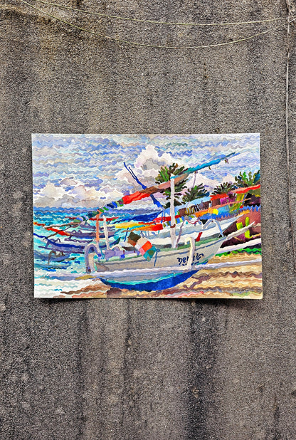 Fisherman Beach Watercolor Painting by Tanbelia