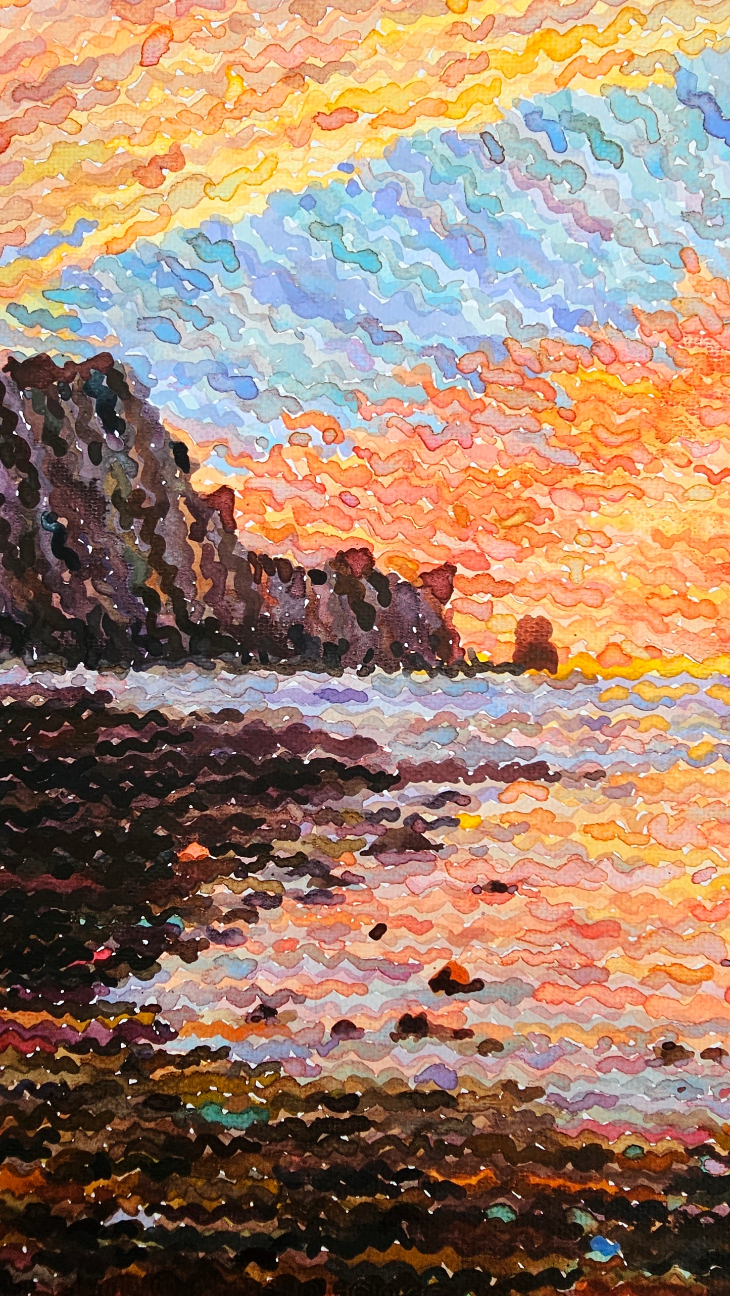 Morro Rock and the Beach Watercolor Original Painting. Commissioned.