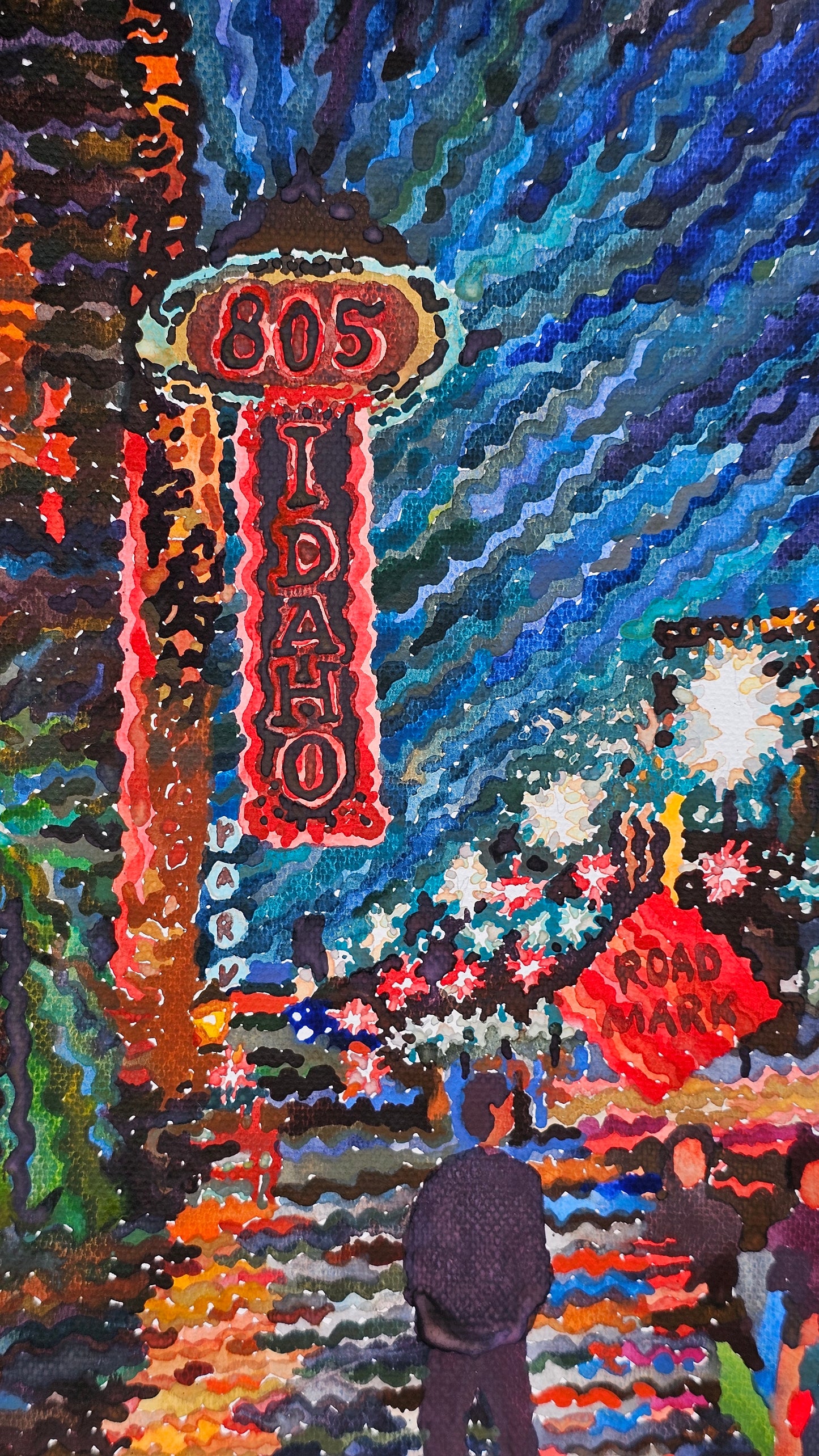 Boise Downtown at Night Watercolor Painting by Tanbelia
