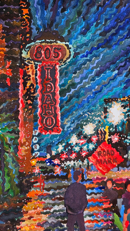 Boise Downtown at Night Watercolor Painting by Tanbelia