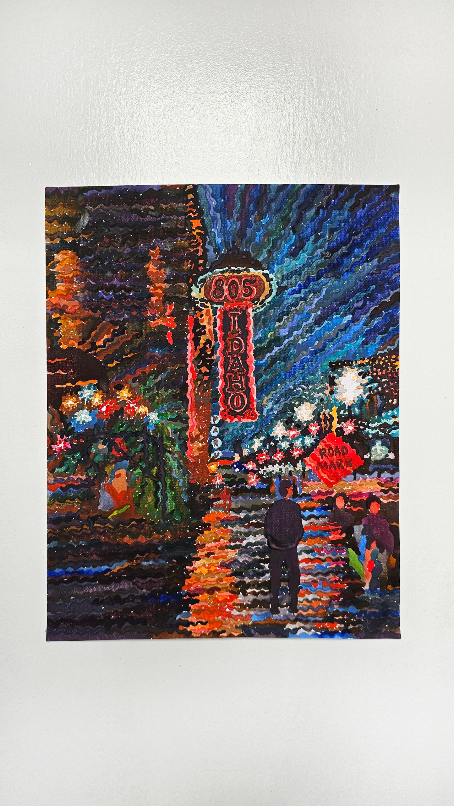 Boise Downtown at Night Watercolor Painting by Tanbelia