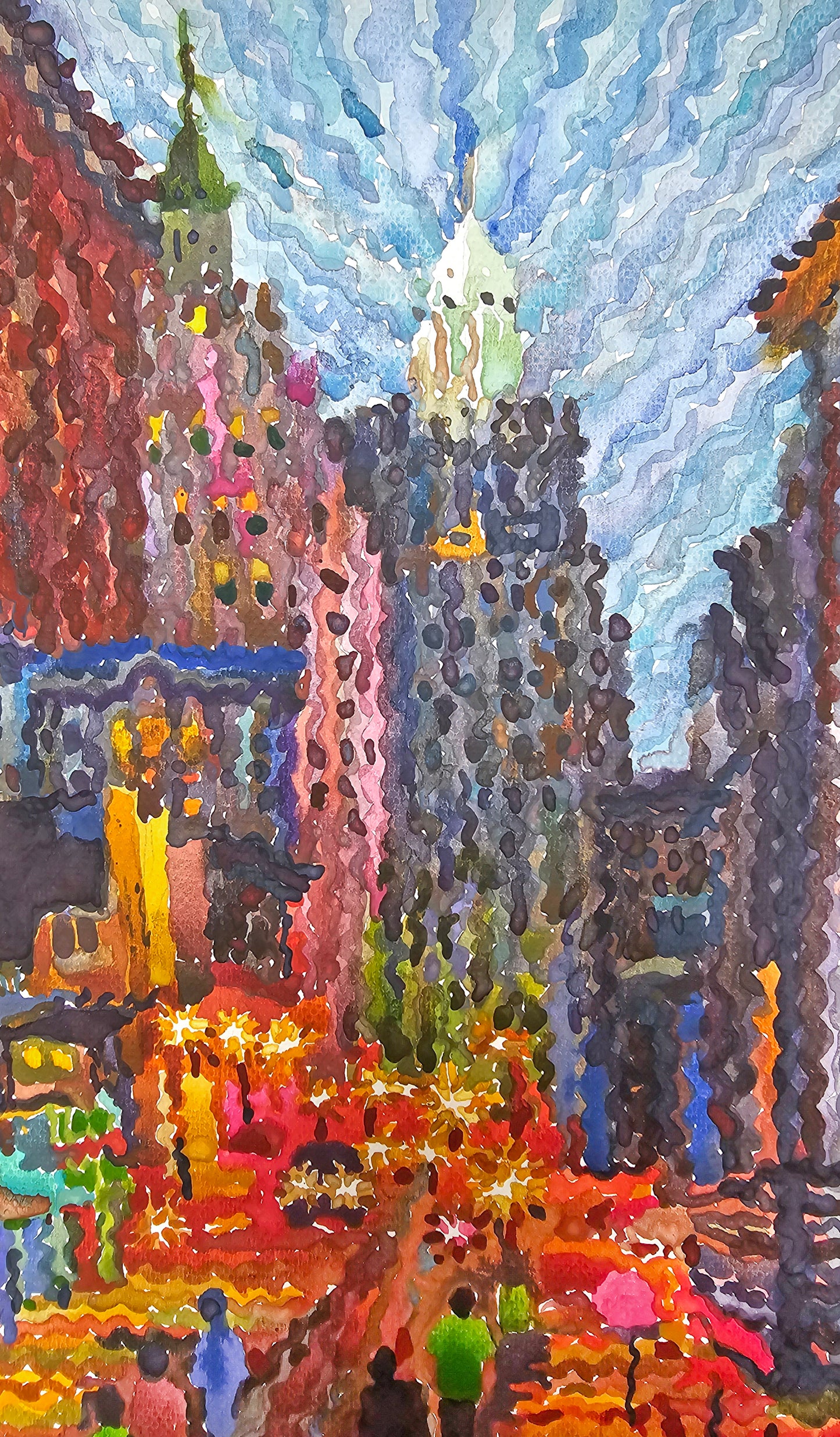 Bourbon Street in New Orleans Watercolor Painting by Tanbelia
