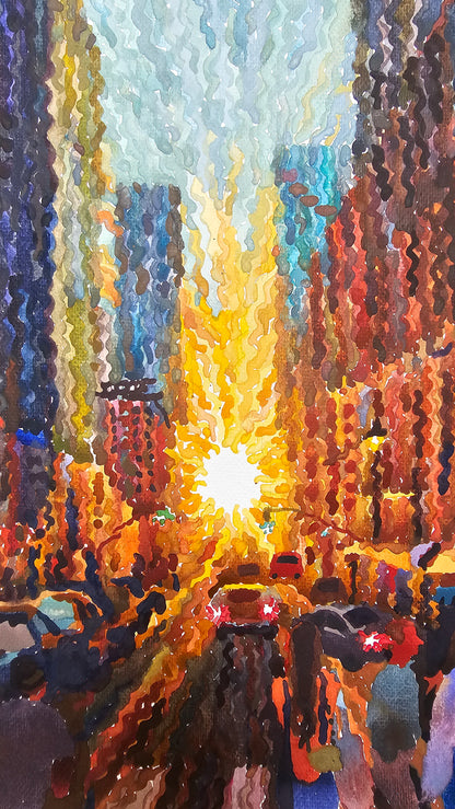 Manhattan Watercolor Painting by Tanbelia
