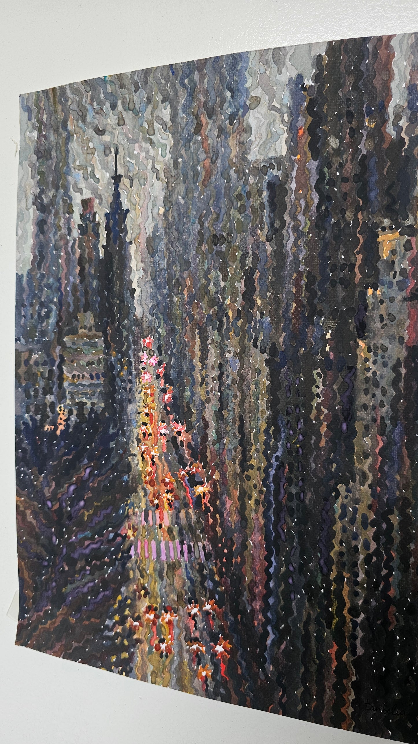 Rainy Manhattan Watercolor Painting by Tanbelia