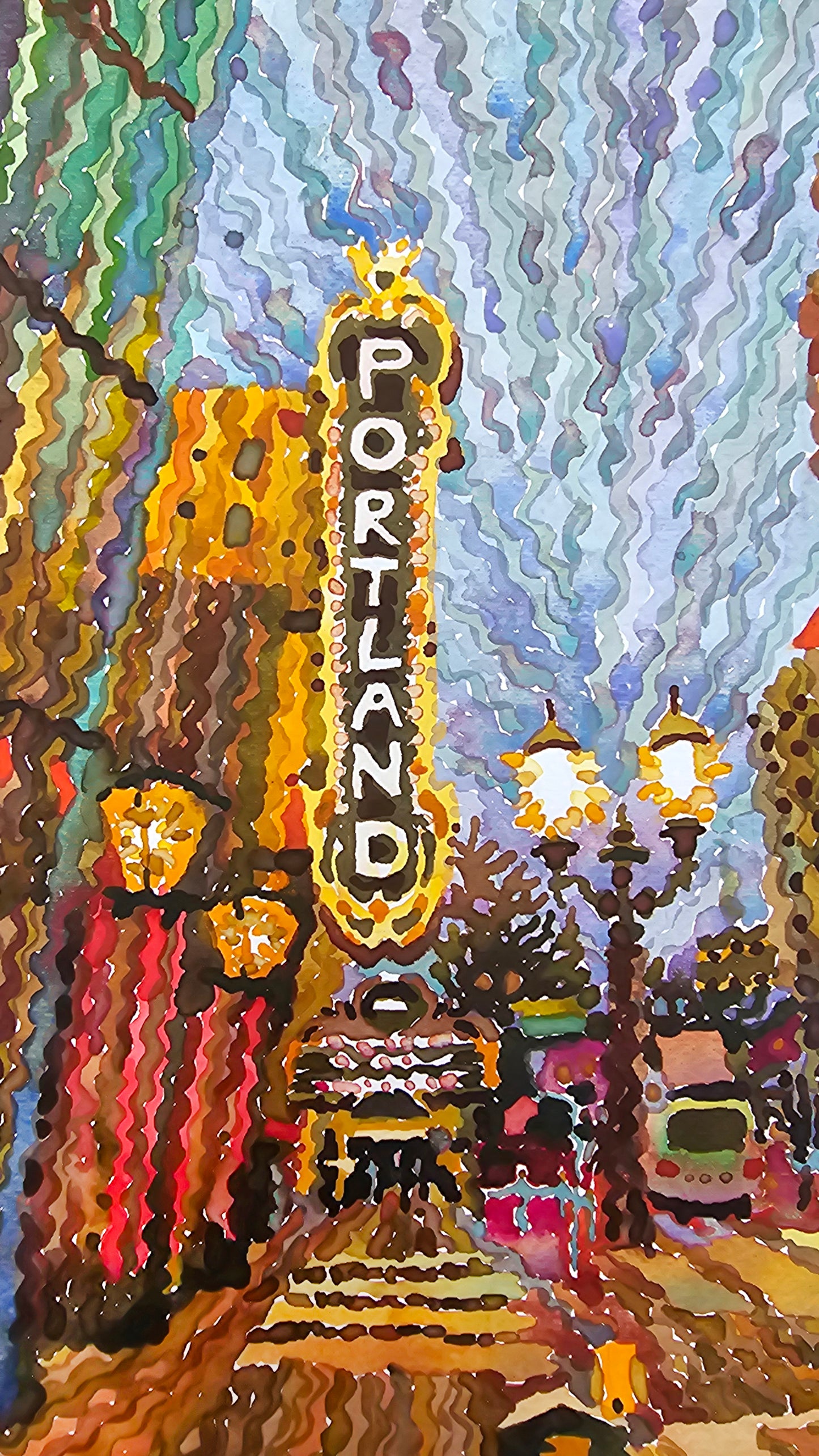 Portland Watercolor Painting by Tanbelia