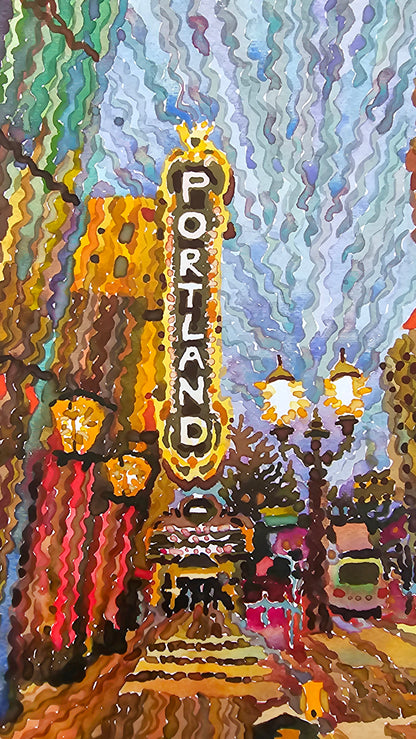 Portland Watercolor Painting by Tanbelia