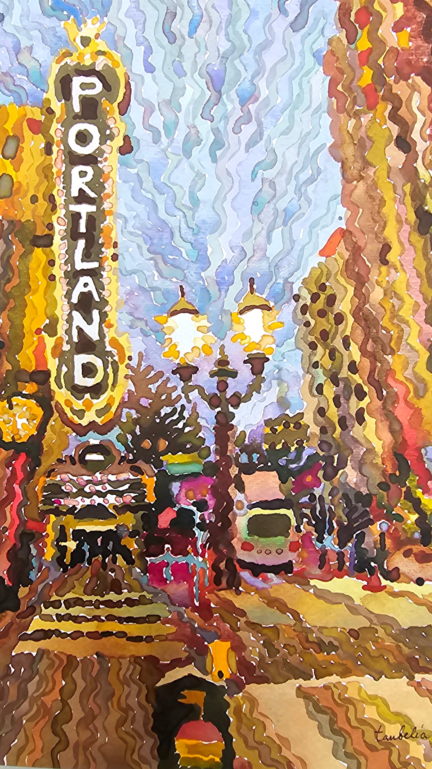 Portland Watercolor Painting by Tanbelia