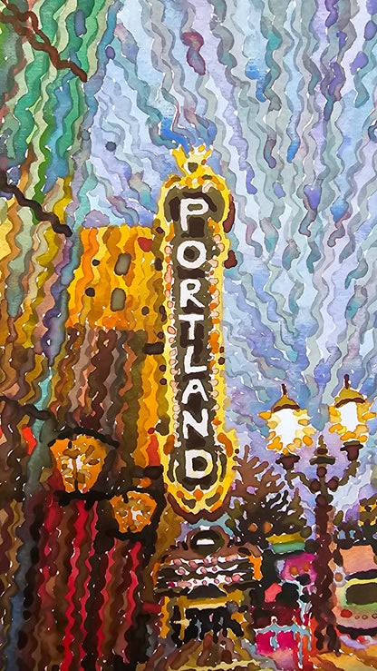 Portland Watercolor Painting by Tanbelia