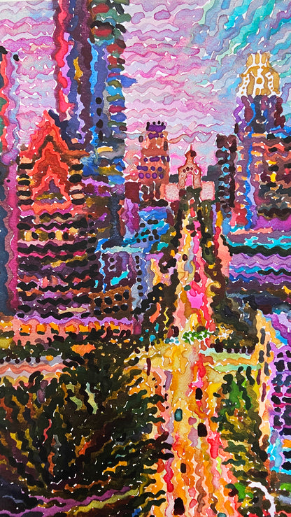 Downtown Austin Watercolor Painting by Tanbelia