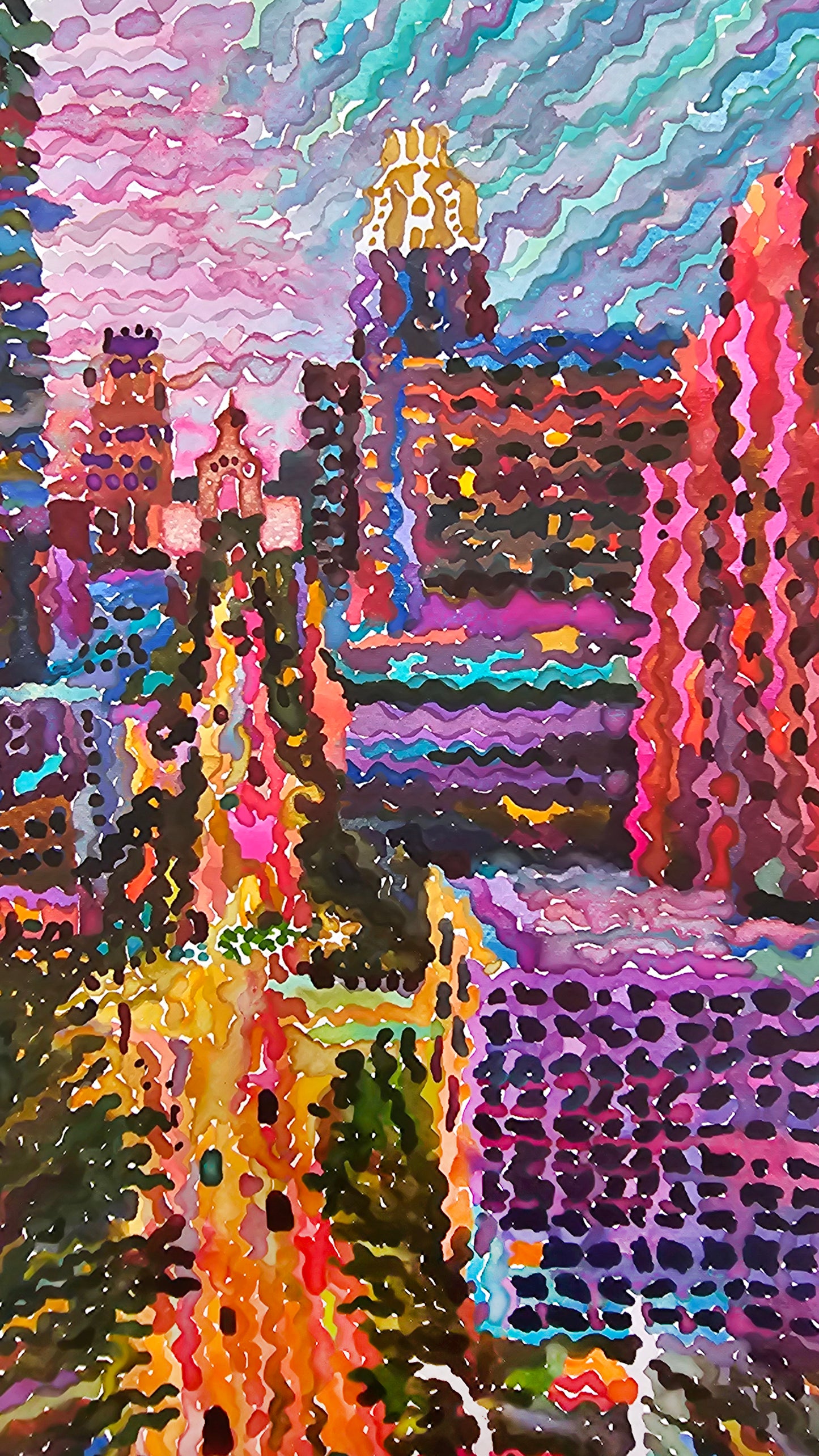 Downtown Austin Watercolor Painting by Tanbelia