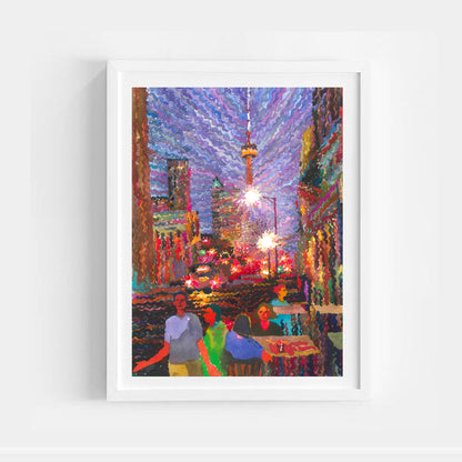 Night Toronto Watercolor Painting by Tanbelia