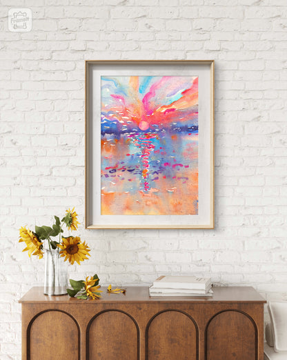 Sunset on the Mekong River Watercolor Original Painting by Tanbelia