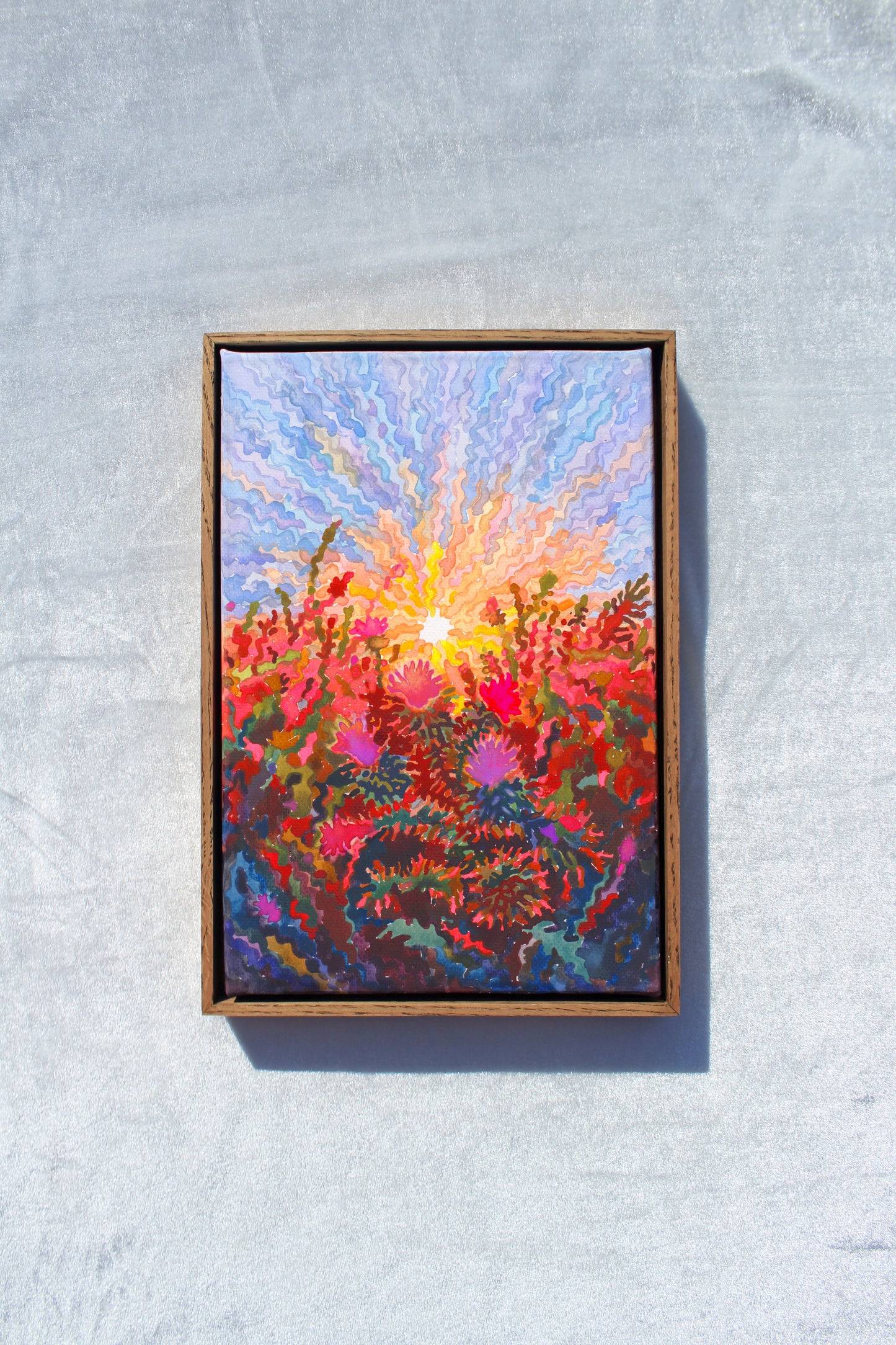 Pink Thistle Blossom Framed Watercolor Artwork