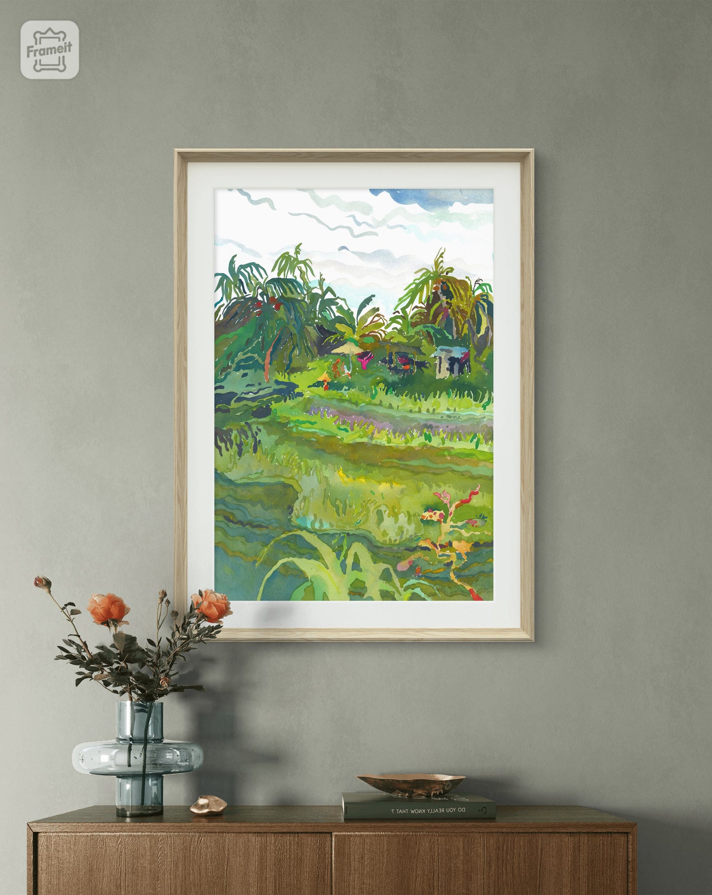 Ceking Rice Terrace in Ubud in Bali Watercolor Original Artwork by Tanbelia