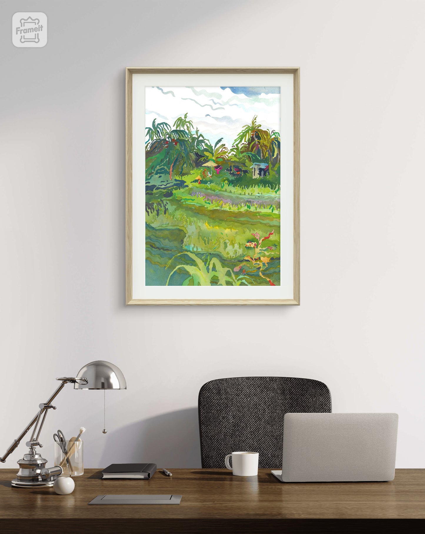 Ceking Rice Terrace in Ubud in Bali Watercolor Original Artwork by Tanbelia