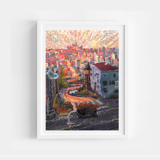 Lombard Street in San Francisco Watercolor Painting by Tanbelia