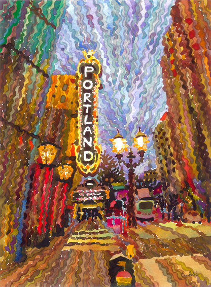 Portland Watercolor Painting by Tanbelia