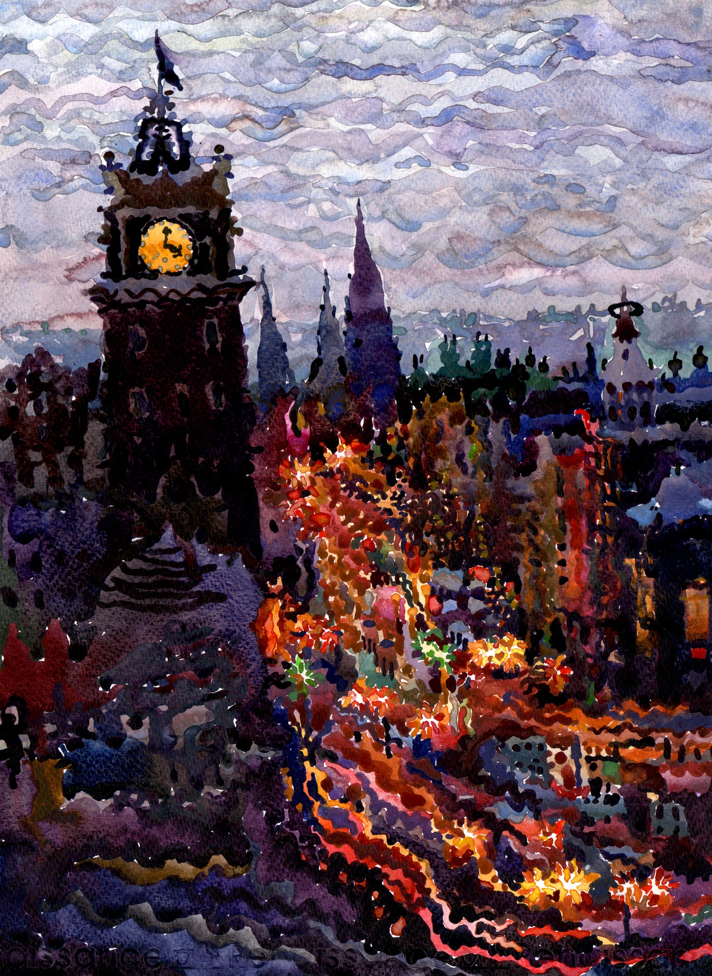 Scotland City Watercolor Painting by Tanbelia