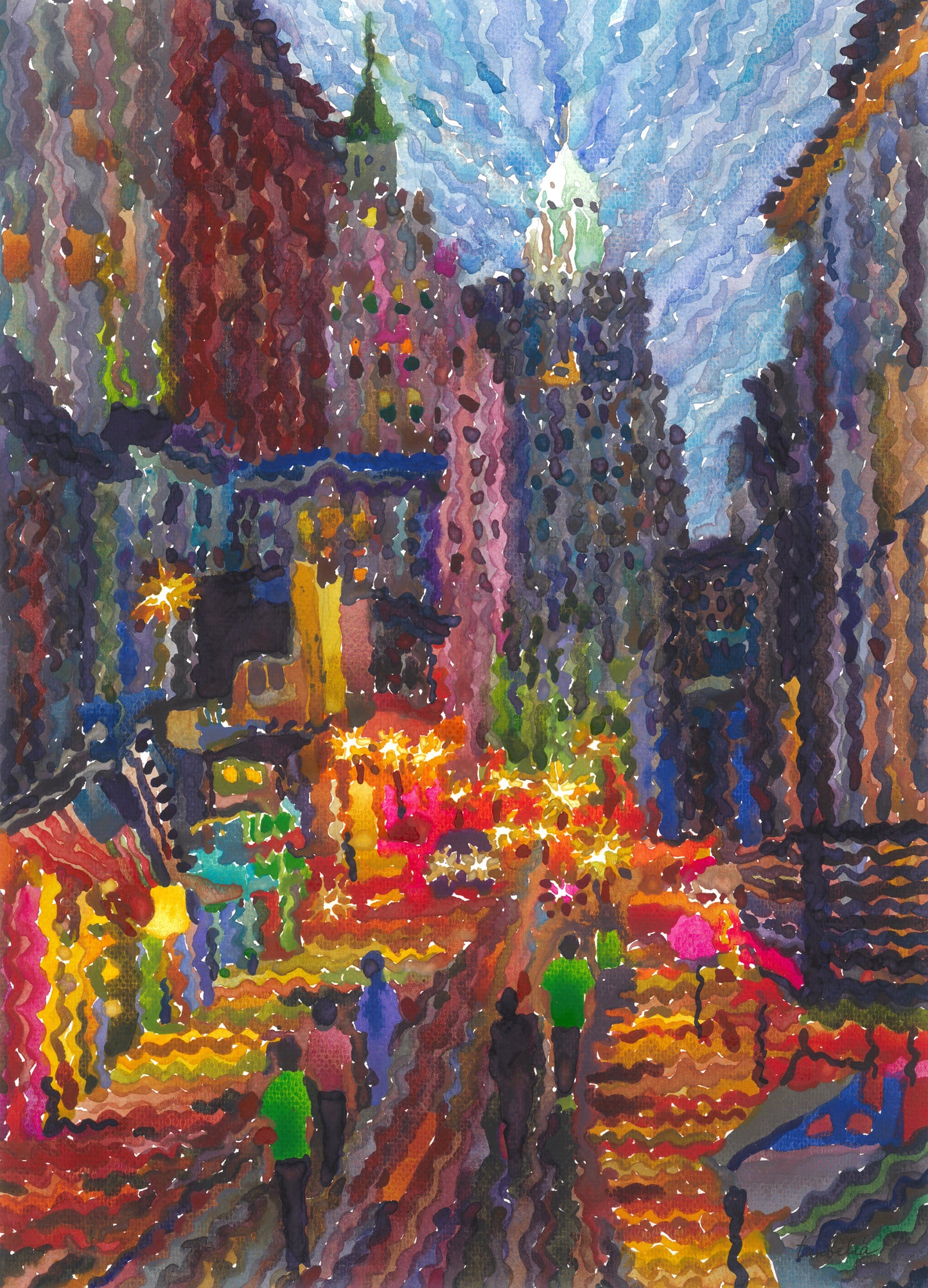 Bourbon Street in New Orleans Watercolor Painting by Tanbelia