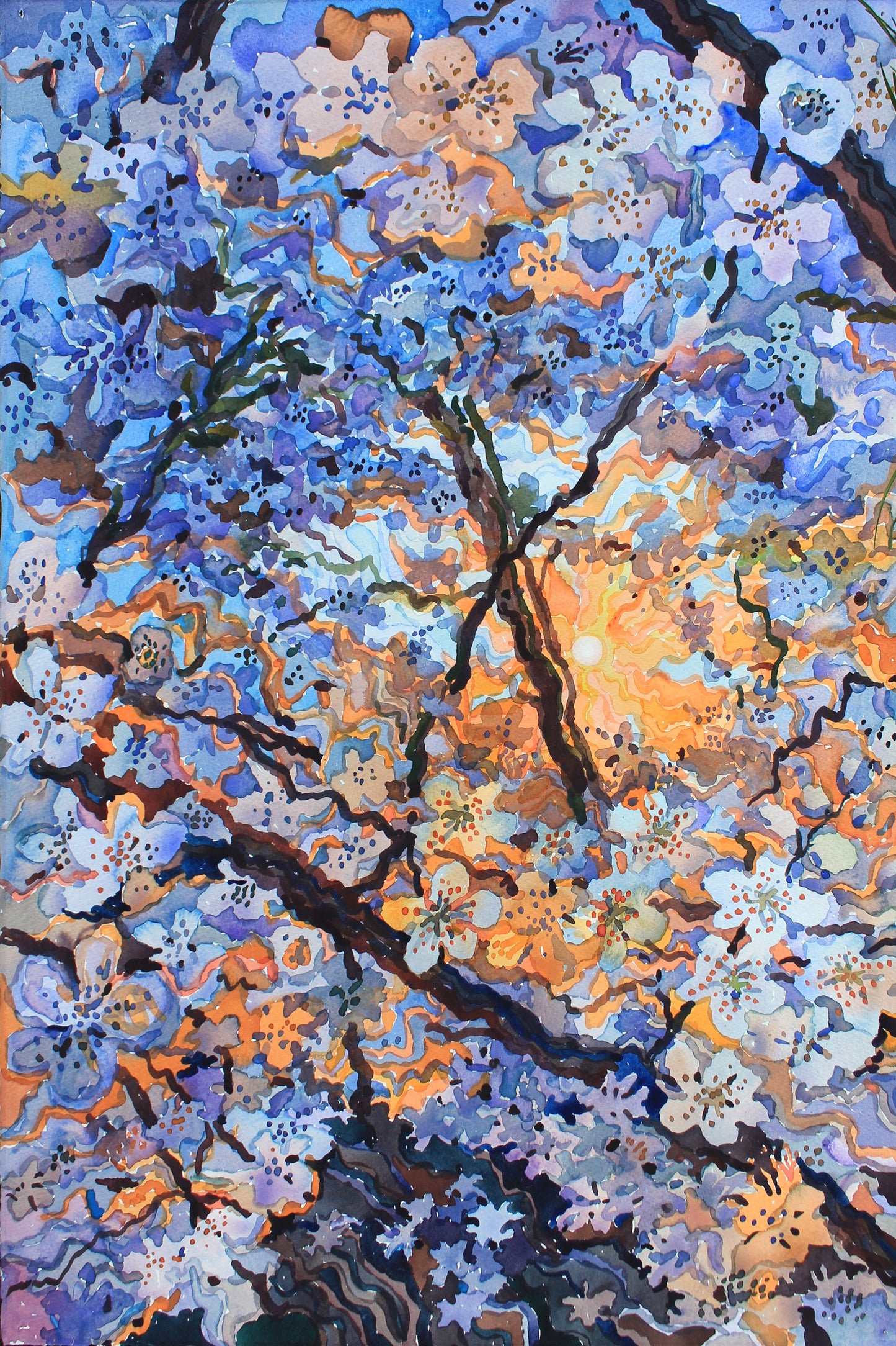 Cherry Blossom Watercolor Print by Tanbelia