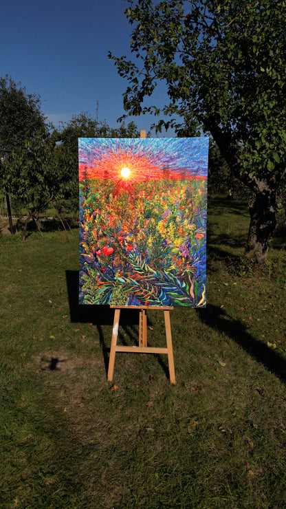 Extra Large Watercolor Painting of the Rapeseed Field by Tanbelia