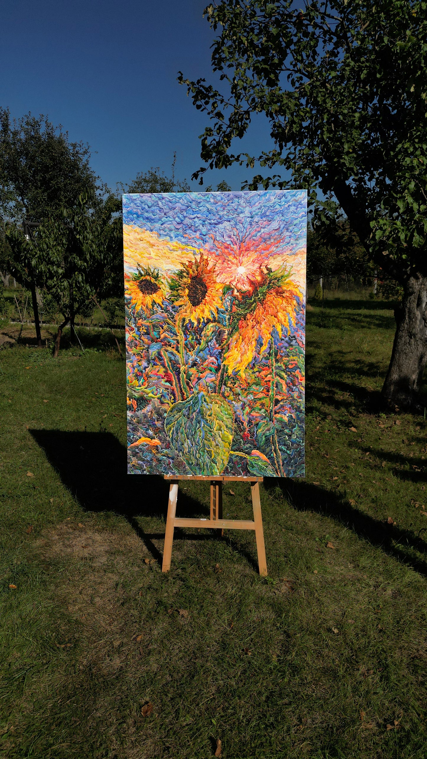 Extra Large Sunflowers Watercolor Painting by Tanbelia