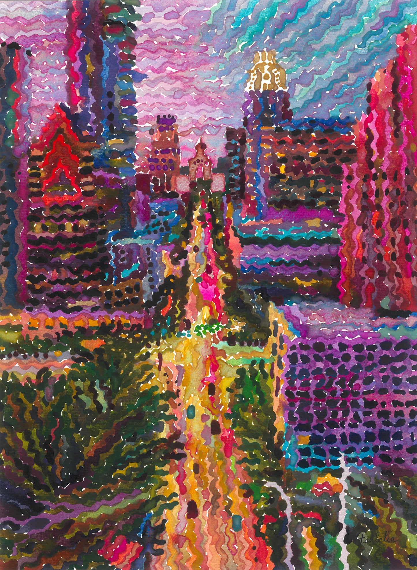 Downtown Austin Watercolor Painting by Tanbelia