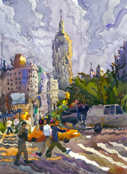 Empire State Building in Manhattan Watercolor Painting by Tanbelia