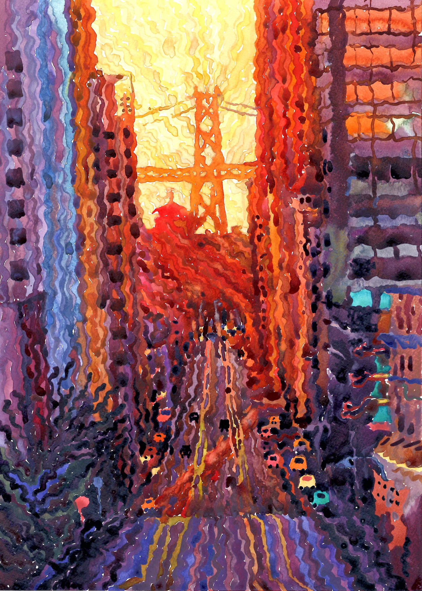 San Francisco City Bridge Watercolor Painting by Tanbelia