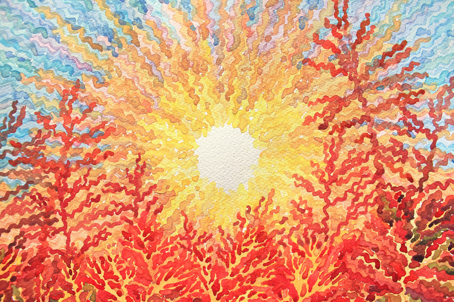 Countryside Sunset Watercolor Painting by Tanbelia