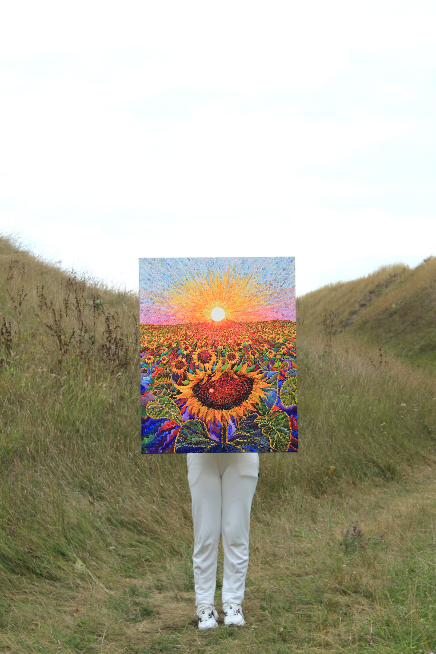 Big Sunflower Field Watercolor Original Painting by Tanbelia