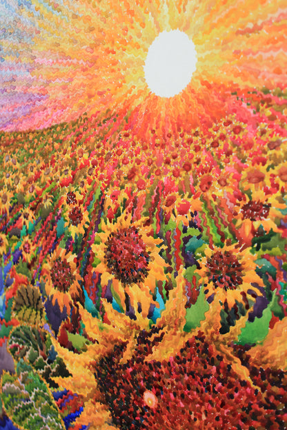 Big Sunflower Field Watercolor Original Painting by Tanbelia