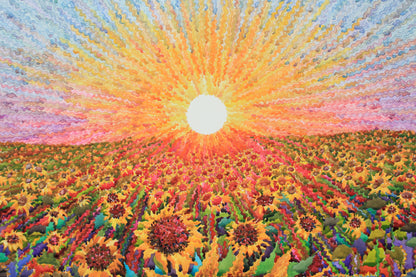 Big Sunflower Field Watercolor Original Painting by Tanbelia