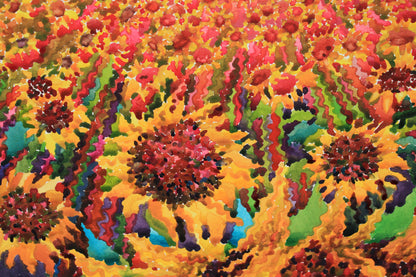 Big Sunflower Field Watercolor Original Painting by Tanbelia