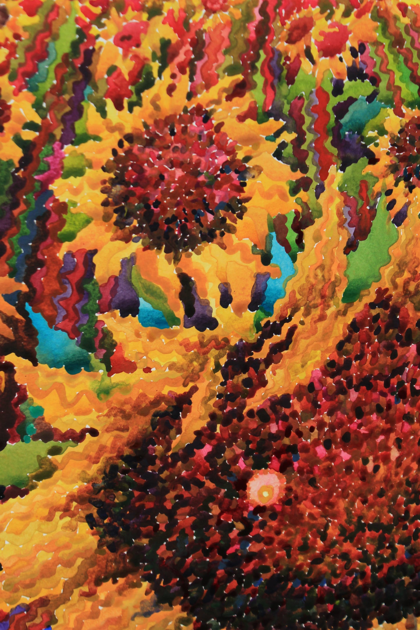 Big Sunflower Field Watercolor Original Painting by Tanbelia