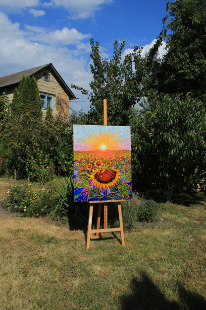 Big Sunflower Field Watercolor Original Painting by Tanbelia