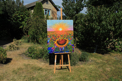 Big Sunflower Field Watercolor Original Painting by Tanbelia